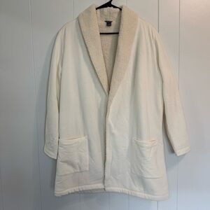 Eddie Bauer M Cream Fleece Lined Open Front Long Jacket. Cozy Nordic Cabincore